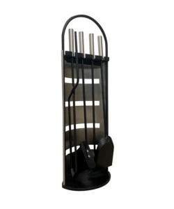 SET 4 ACCESSORI PER STUFE E CAMINETTI COLORE GRIGIO E NERO, ALTEZZA 66 CM